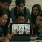 American students watching K-drama depicting Korean school life