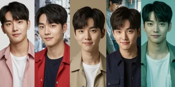 Five charismatic young Korean actors, breakthrough stars of 2024, smiling confidently