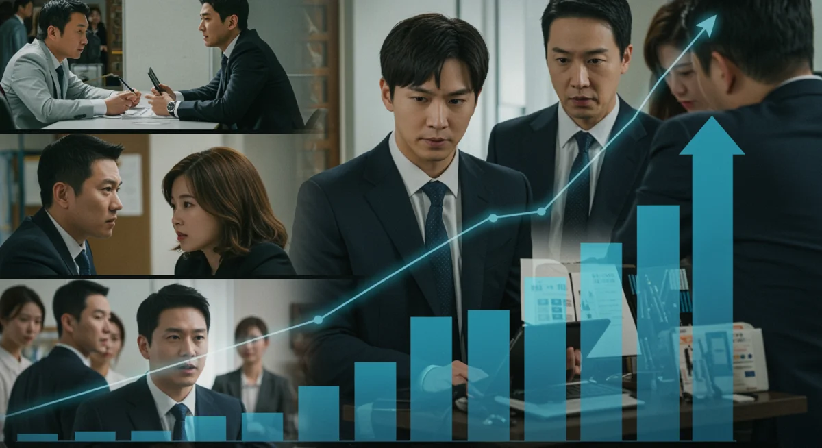 Montage of Business Proposal scenes with a rising financial graph, symbolizing increased budget potential.