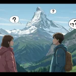 Debunking Crash Landing on You Alternate Ending Theories by 2025 Captain Ri and Yoon Se-ri in Swiss Alps, surrounded by fan theory thought bubbles, symbolizing debunking CLOY alternate endings.