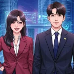 Dal-mi and Do-san smiling, successful in a futuristic city setting