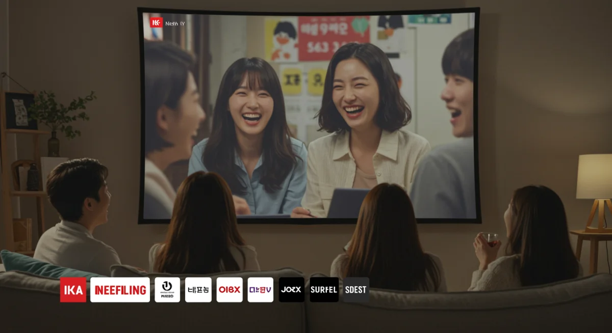 Friends enjoying exclusive KDrama content on a niche streaming platform