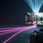 Fiber optic cables connect to a 4K TV showing KDrama, emphasizing fast internet for streaming.