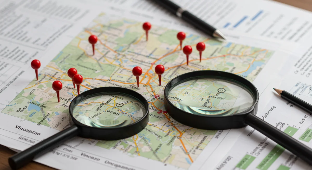 Detective's map with pins and legal documents, symbolizing investigation