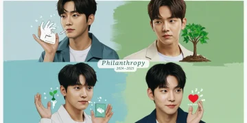 Four KDrama actors engaged in philanthropic activities, illustrating their charitable contributions.
