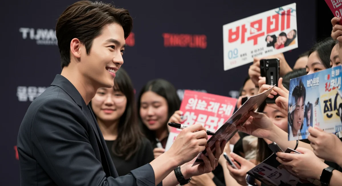 KDrama actor interacting with enthusiastic US fans at a promotional event, highlighting their global appeal and growing fan base.