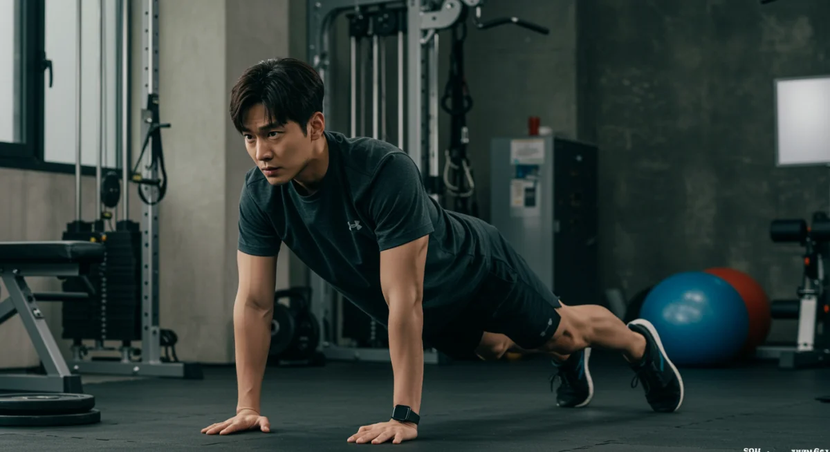 KDrama actor demonstrating advanced bodyweight fitness routine