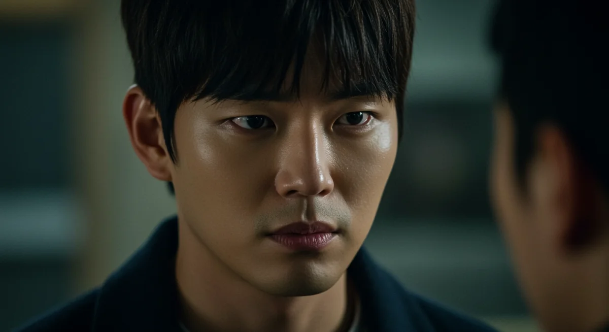 Male KDrama actor delivering an intense performance in a comeback drama scene.
