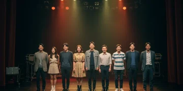 Eight KDrama actors on stage, focused on theater in 2025