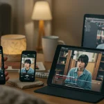 Seamless KDrama streaming across multiple devices in a modern living room setting