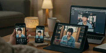 Seamless KDrama streaming across multiple devices in a modern living room setting