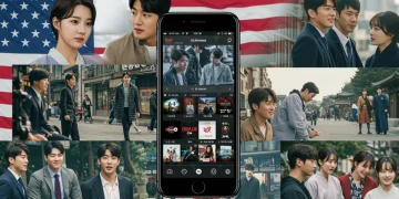 Dynamic collage of Korean drama scenes on streaming device for US viewers.