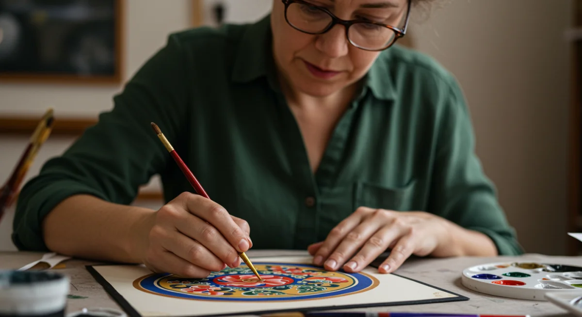 American K-Drama fan practicing traditional Korean Minhwa painting