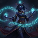 Mystical Naksu with swirling blue magic, symbolizing reincarnation and a powerful return in Alchemy of Souls.