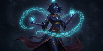 Mystical Naksu with swirling blue magic, symbolizing reincarnation and a powerful return in Alchemy of Souls.