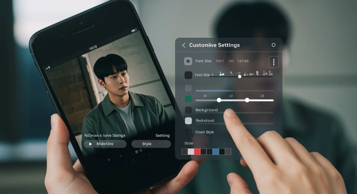 On-screen subtitle customization options within a streaming app interface.