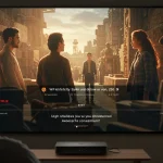 Person enjoying a movie with perfectly synchronized subtitles on a streaming platform in 2025.