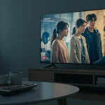 Smart TV displaying a vibrant KDrama scene in a modern living room setting