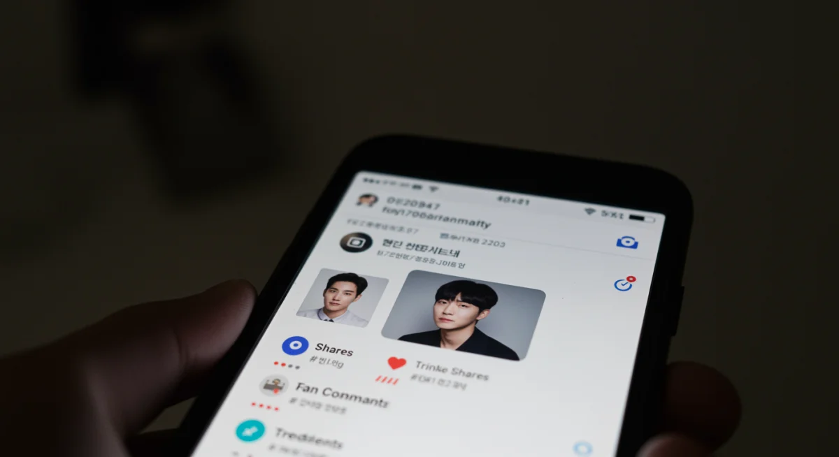 Social media metrics on a smartphone screen showing high fan engagement for a KDrama actor.
