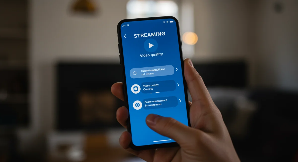 Smartphone displaying streaming app settings for troubleshooting video quality