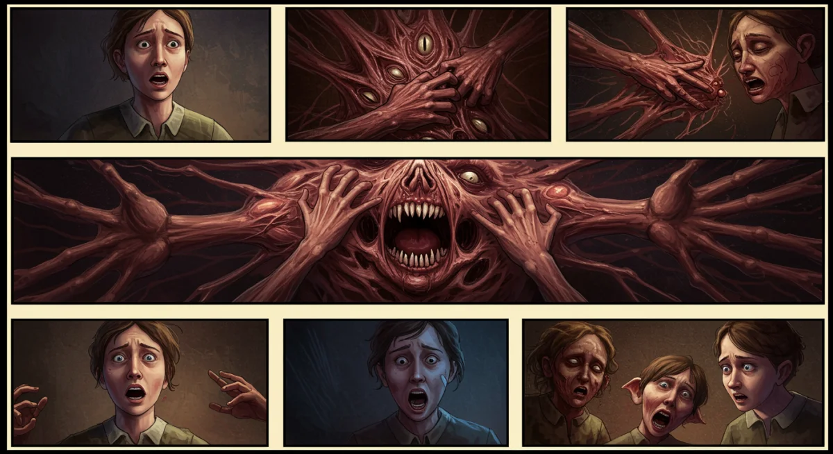 Sweet Home character undergoing monster transformation