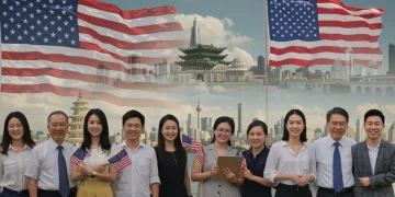 Diverse group of people bridging cultural gaps between the US and Korea.