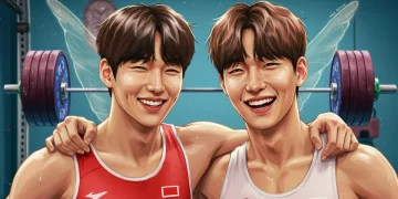 Kim Bok-joo and Jung Joon-hyung smiling, symbolizing their enduring love and athletic careers, for 'Weightlifting Fairy Kim Bok-joo' theories.