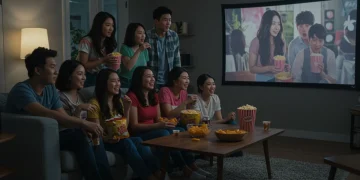 Diverse friends watching K-Drama, discussing family and relationship themes