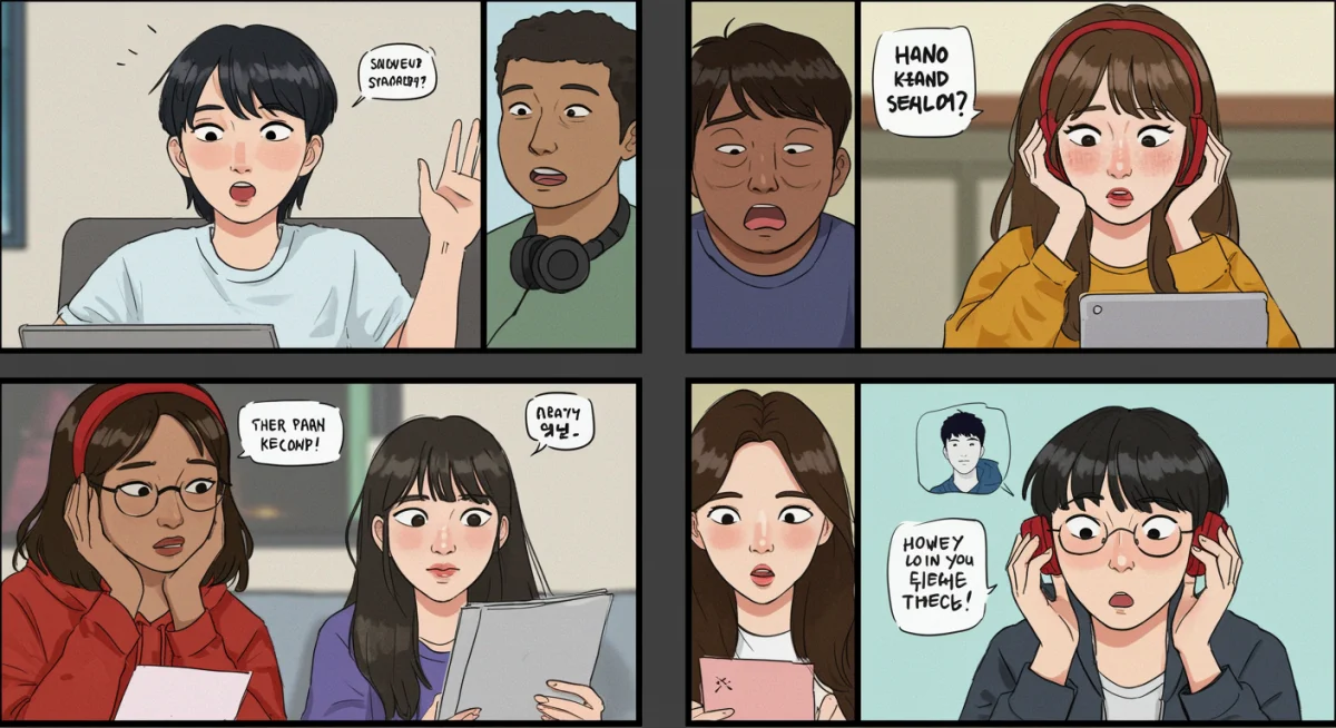 Diverse K-Drama fans discussing theories online, vibrant and engaged.