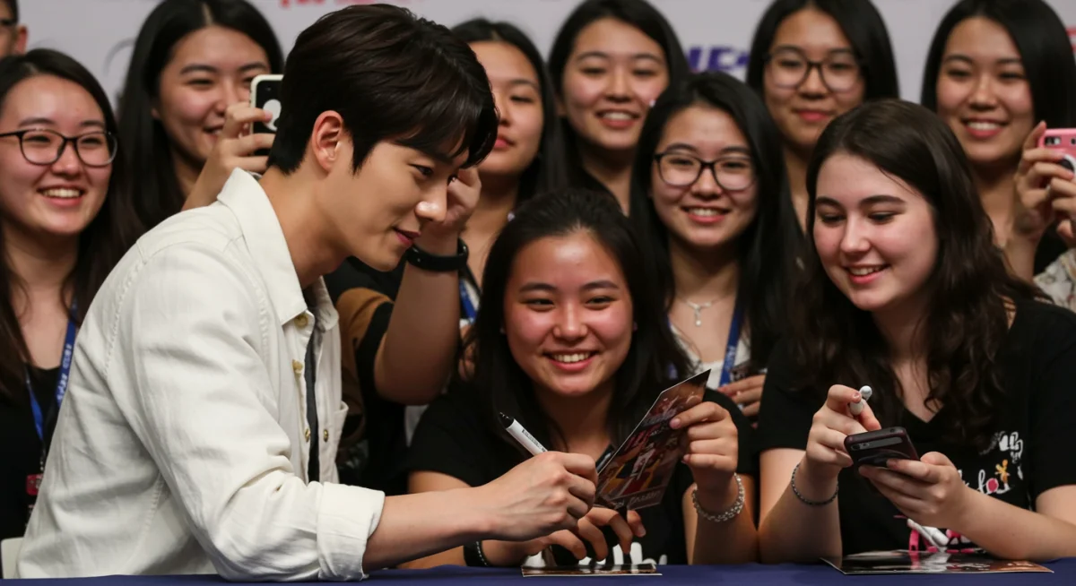 K-drama actor interacting with U.S. fans at a fan meet.