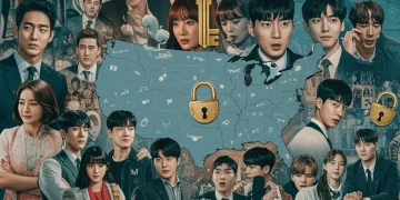 Access Region-Locked K-Dramas in the U.S. (2026 Guide) K-Drama characters with digital locks and keys over a U.S. map, representing access to region-locked content.