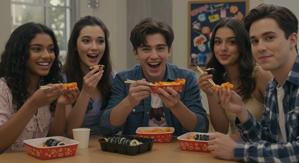 American students enjoying Korean street food and K-Drama inspired fashion