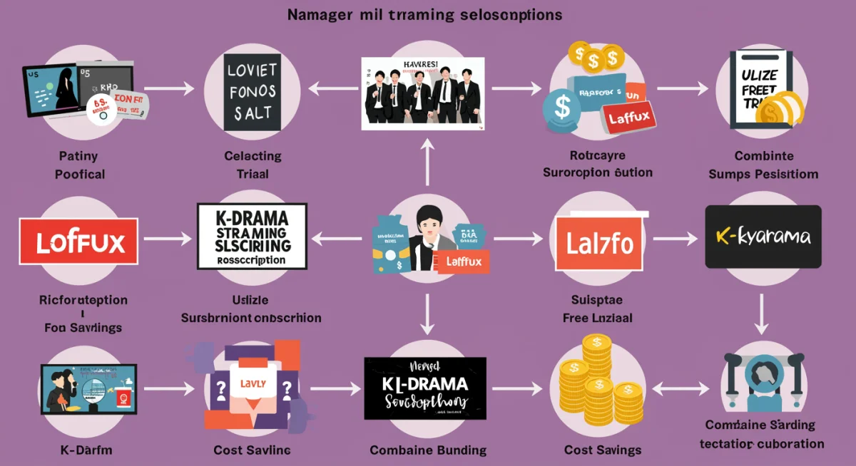 Infographic detailing subscription management strategies for K-Drama streaming services, including rotating subscriptions and bundle deals.