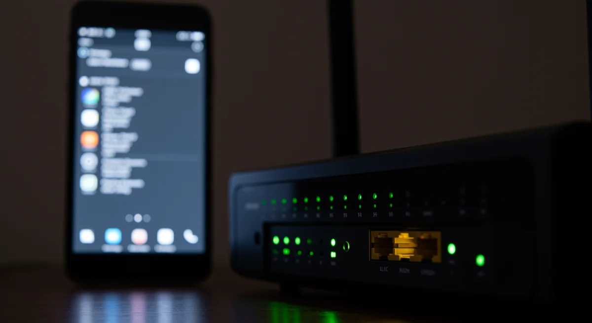 Wi-Fi router and smartphone displaying network settings for troubleshooting